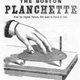 An advert for The Boston Planchette, with a hand resting on a planchette, to move a pencil.